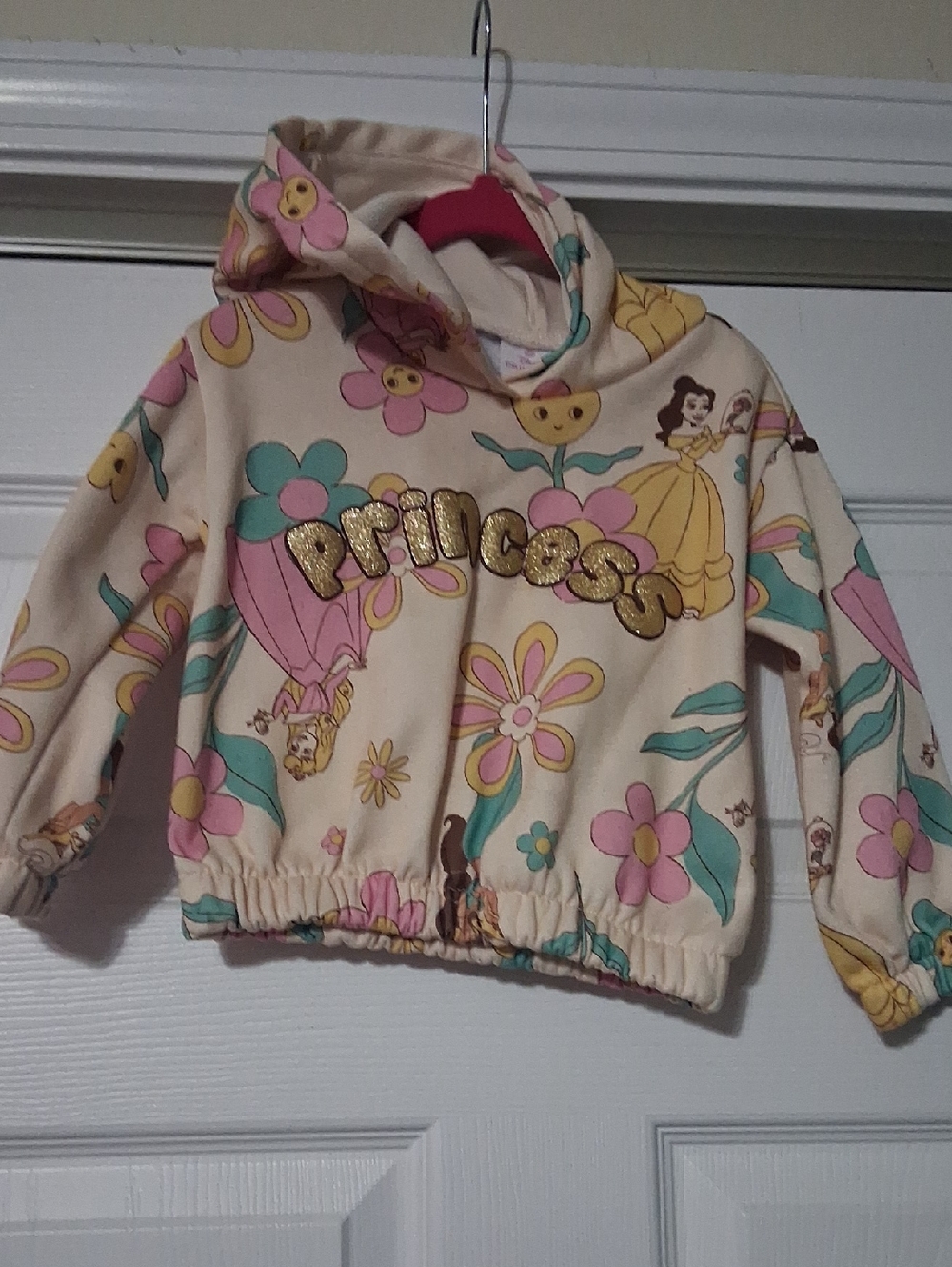 Disney Princess Cream Pink Yellow Floral Hoodies 2T
